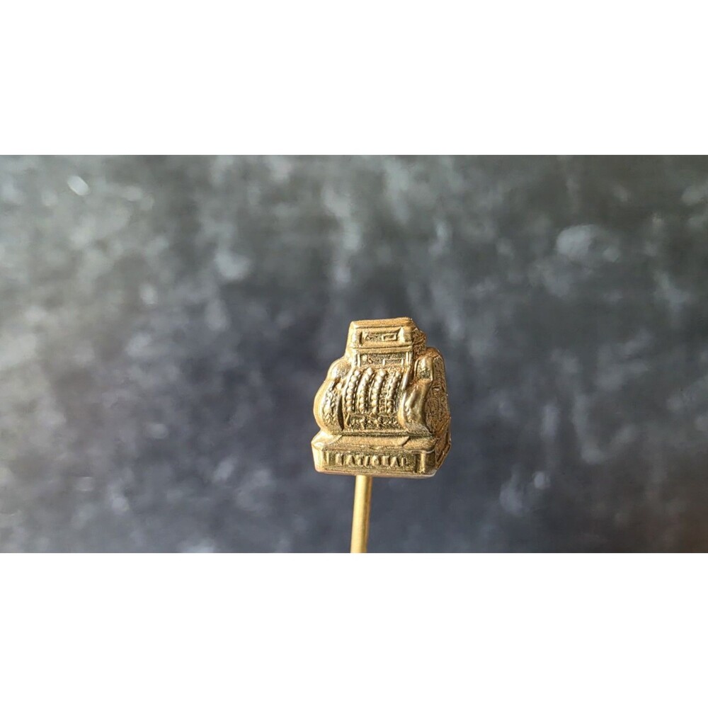 Gold Tone Metal Cash Register Shaped Stick Pin Vintage READ Description
